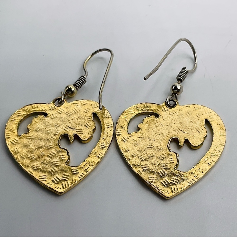 VTG Earrings Cloisonne Flower Butterfly Gold Tone 80s Jewelry Heart Gift Black - Picture 6 of 8